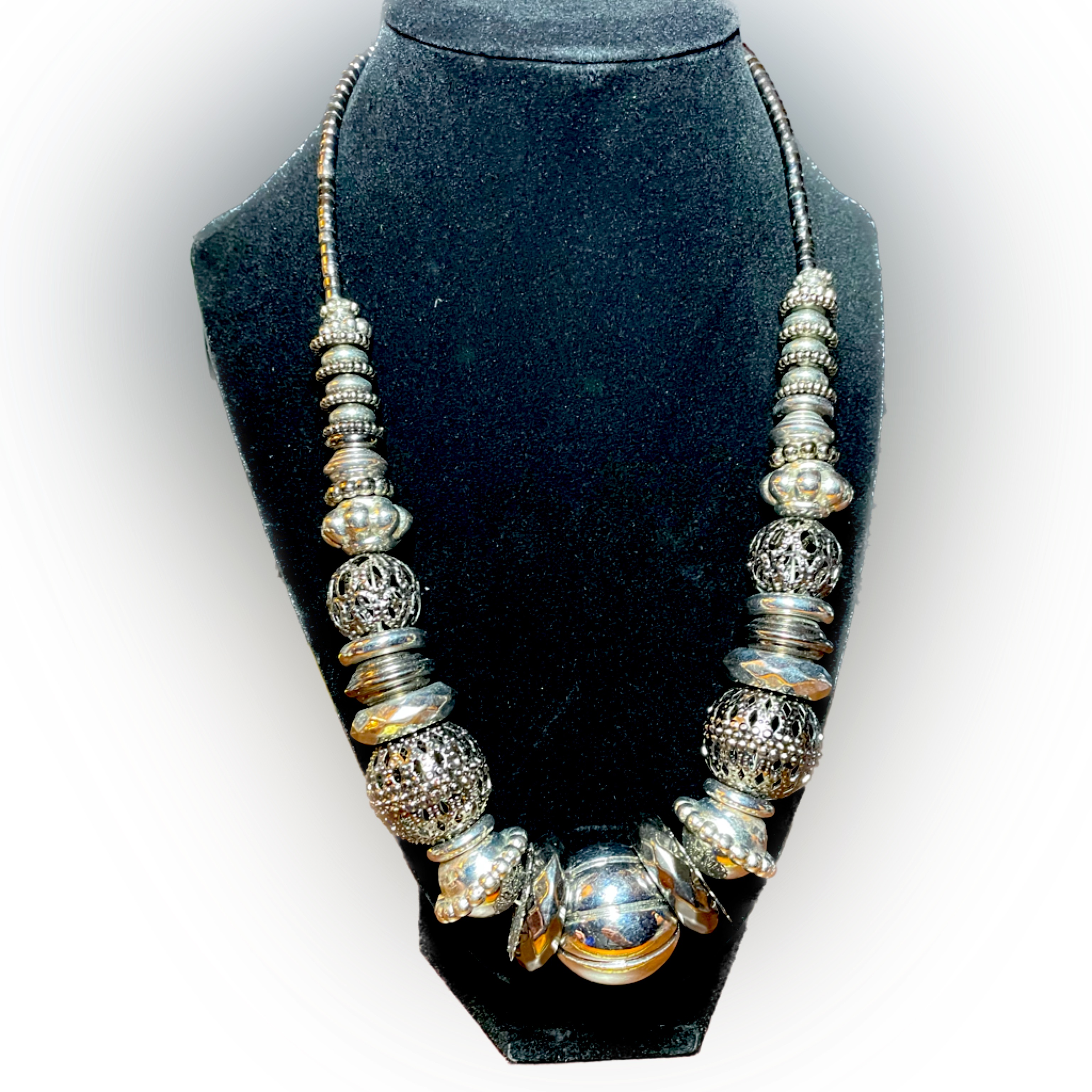 Bold Elements Silver Metallic Beaded 18 To 20 Inch Necklace 15$